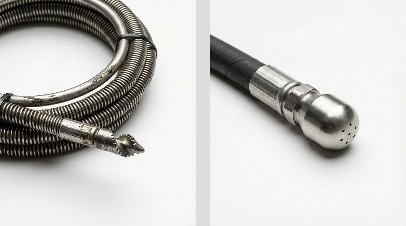 Drain snake cable and hydro jetting nozzle used for drain cleaning in Fincastle, VA