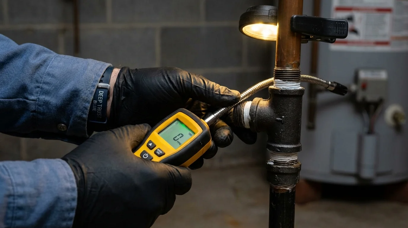 Gas leak detection with electronic sniffer by Johns Plumbing LLC in Fincastle
