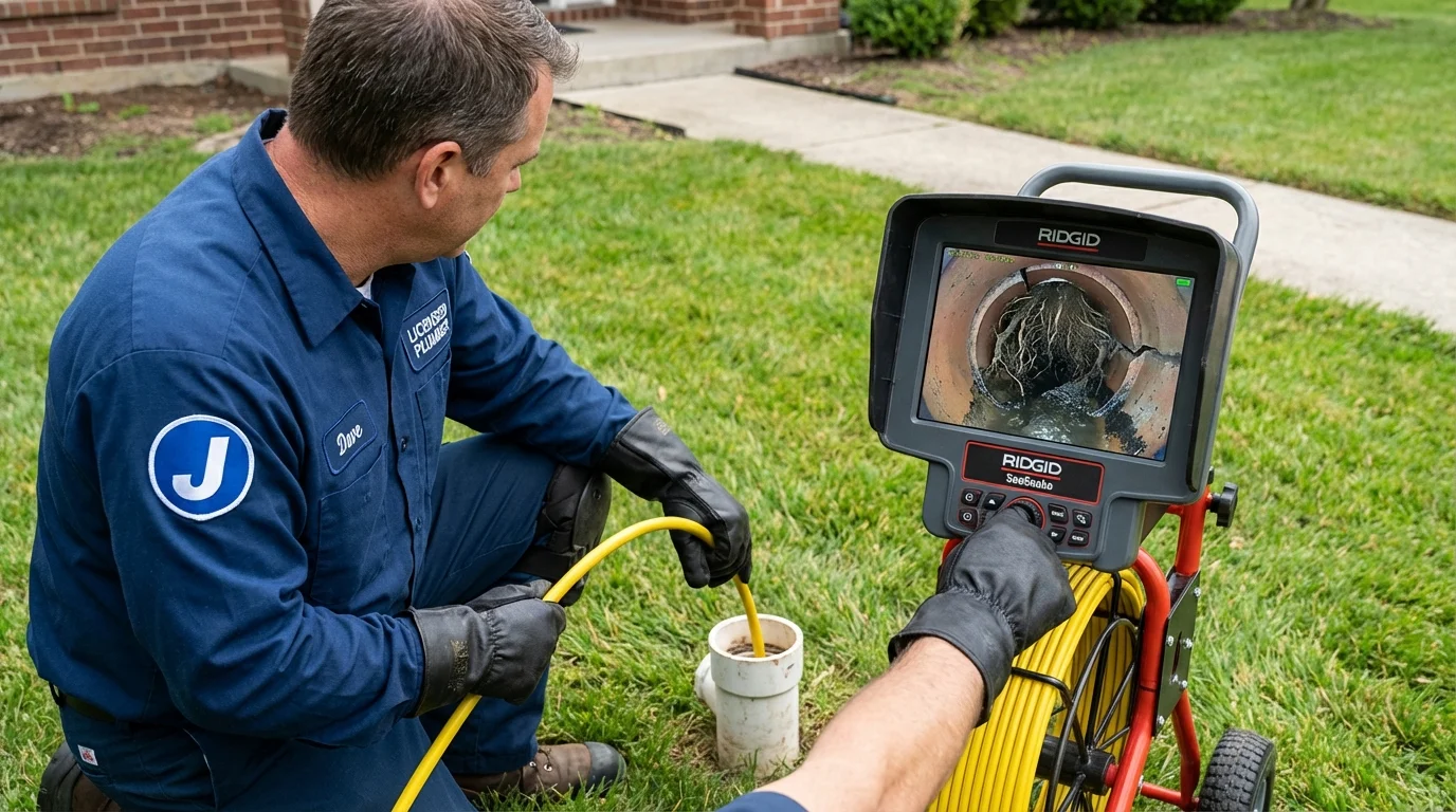 Sewer camera inspection being performed by Johns Plumbing LLC in Fincastle