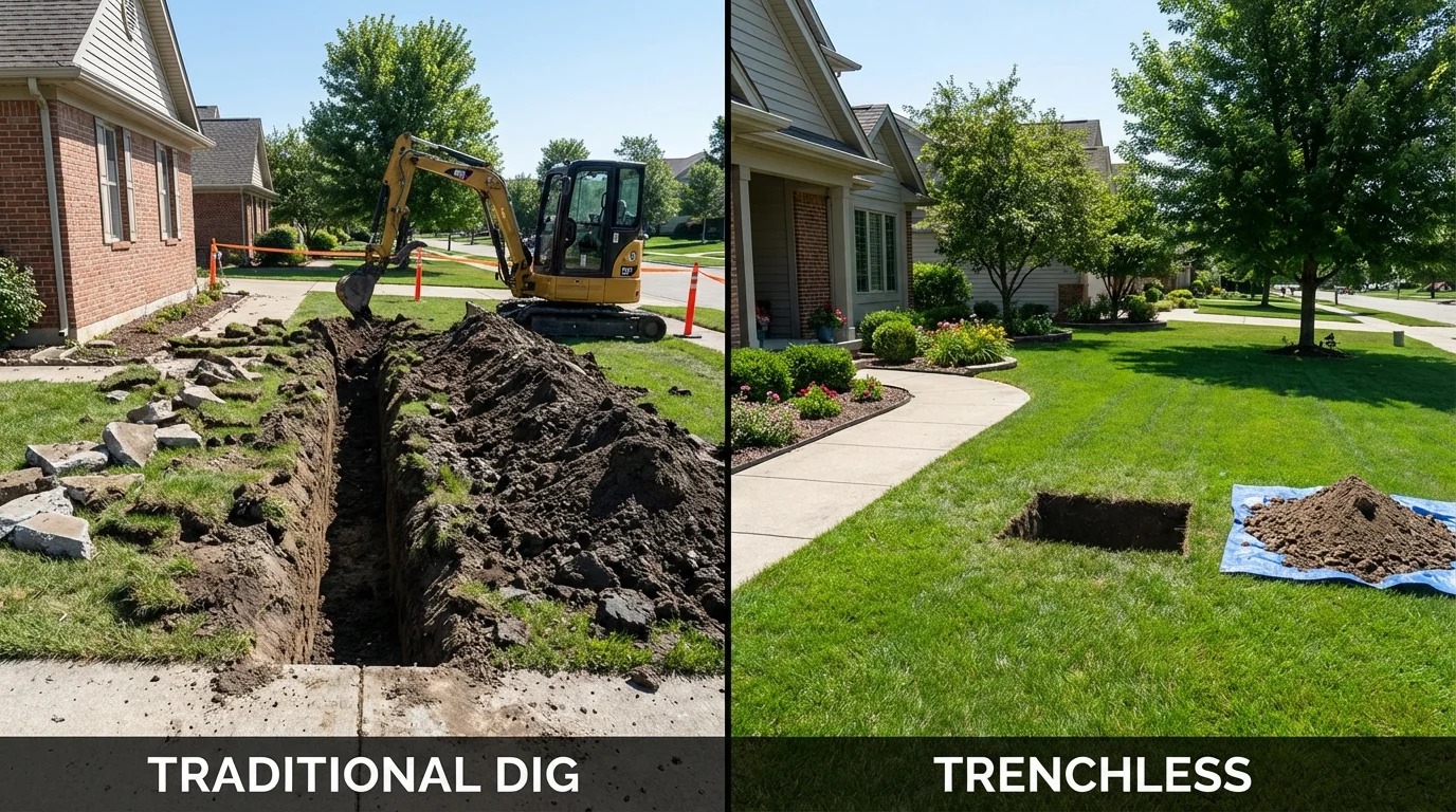 Trenchless sewer repair with minimal yard damage versus traditional excavation in Fincastle, VA
